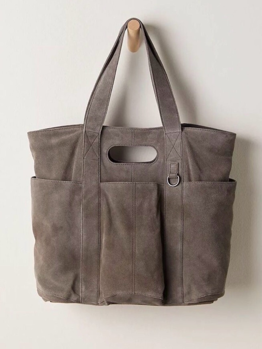 Free People Suede Caravan Tote Bag Charcoal Gray Large NWT